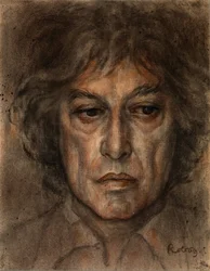 Retrato de Sir Tom Stoppard por Zsuzsi Roboz em pastéis c
